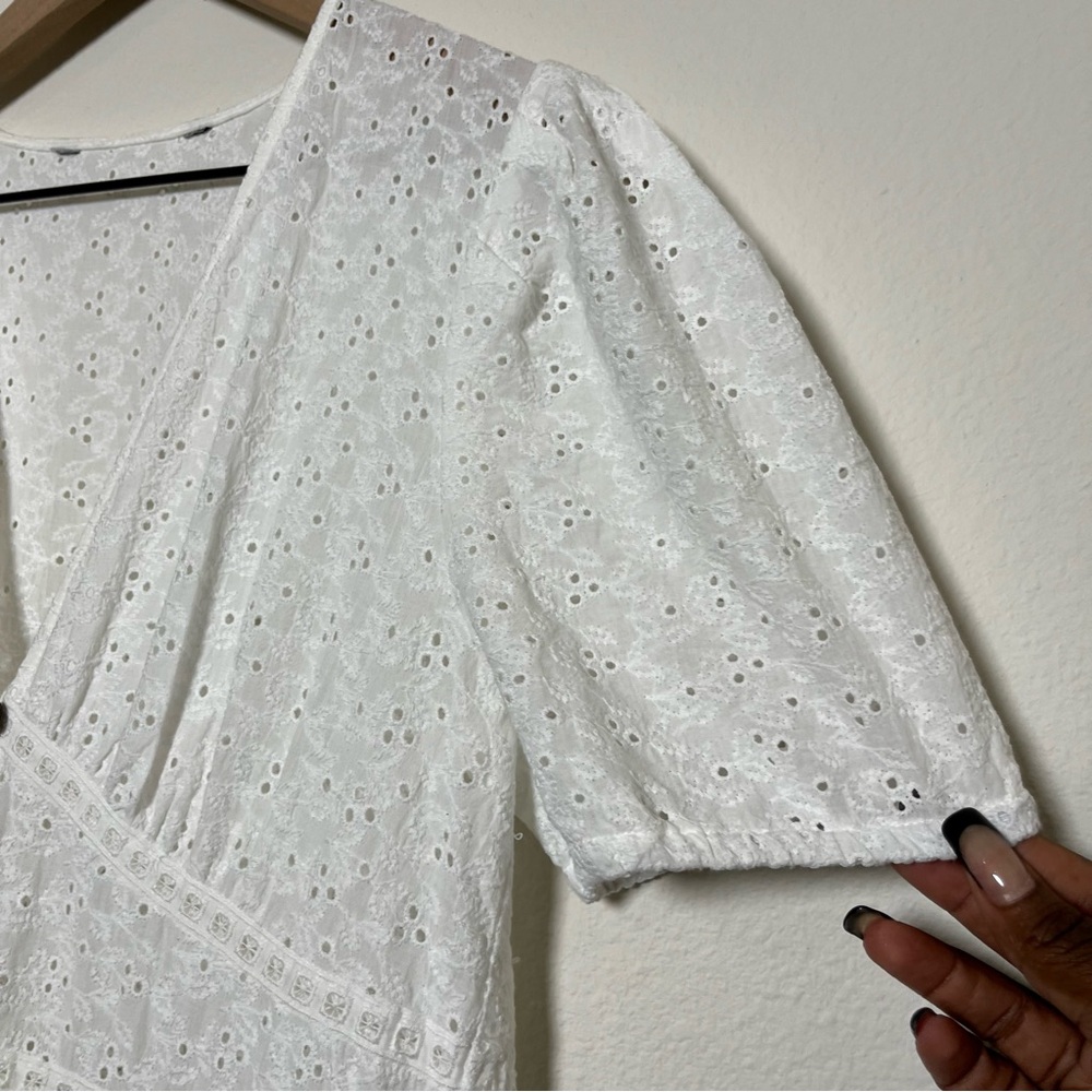 Zara Women Cottagecore Dress Medium White Eyelet Tiered Prairie Babydoll‎ Summer - Picture 4 of 11